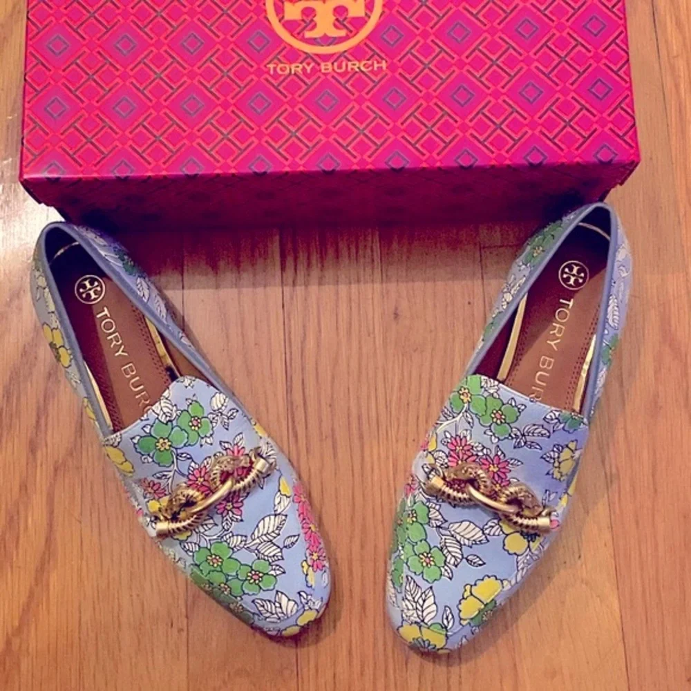 TORY BURCH Blue Wallpaper Floral Leather Loafers - Women’s Size 6 - New In Box - Picture 8 of 8